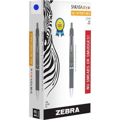 Zebra SARASA dry X1 Gel Pen - Retractable Blue Ink - Dry Gel-based - 1 Dozen - Pens