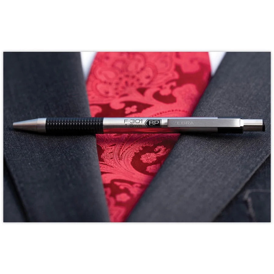 Zebra STEEL 3 Series F-301 Ballpoint Pen - Fine Point Refillable - Black Ink - Pens