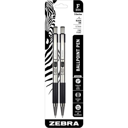 Zebra STEEL 3 Series F-301 Ballpoint Pen - Fine Point Refillable - Black Ink - Pens