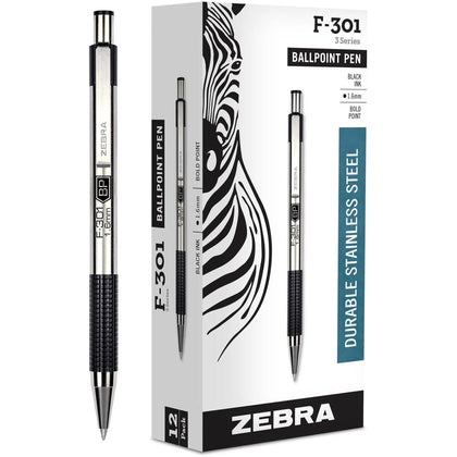 Zebra STEEL 3 Series F-301 Bold Retractable Ballpoint Pen - Pens