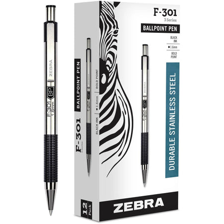 Zebra STEEL 3 Series F-301 Bold Retractable Ballpoint Pen - Pens