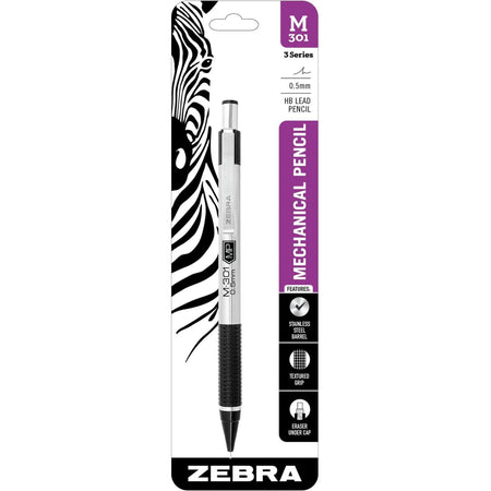 Zebra STEEL 3 Series M-301 Mechanical Pencil: 0.5mm Lead Refillable Silver Stainless Steel - Pencils