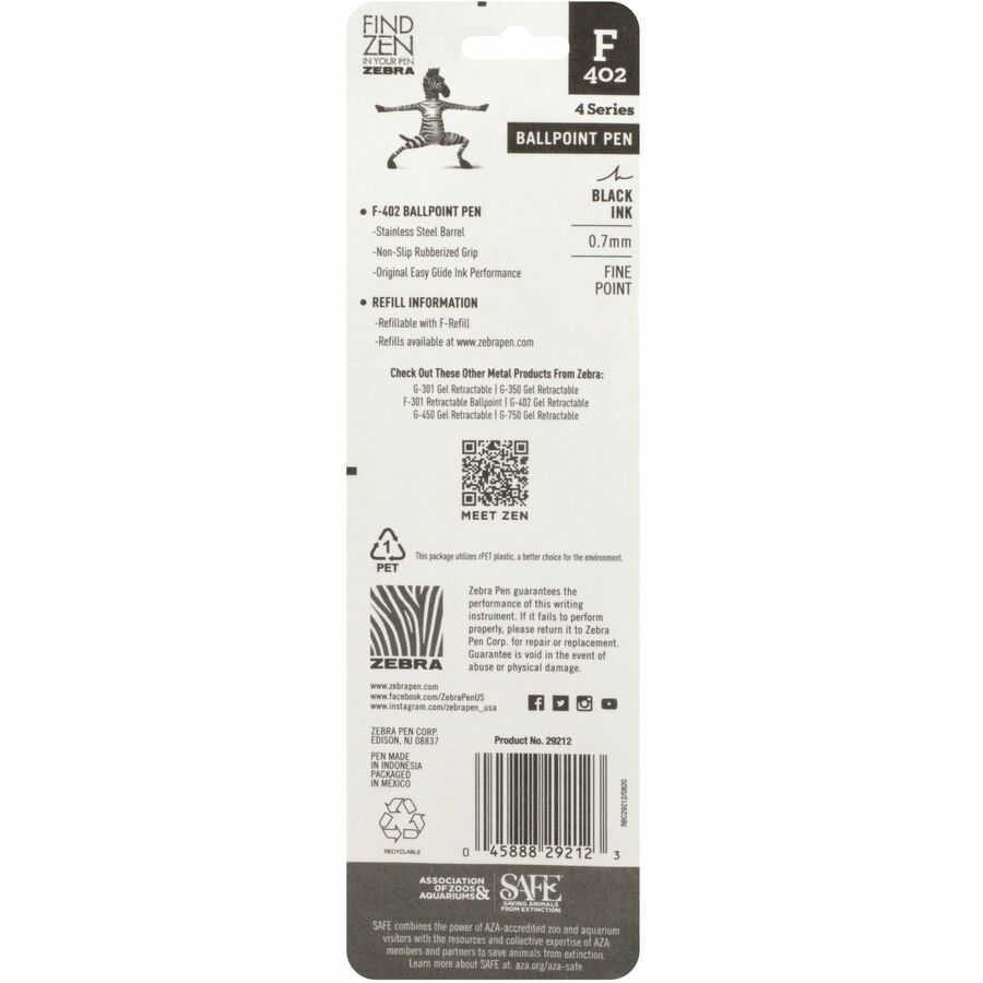 Zebra STEEL 4 Series F-402 Retractable Ballpoint Pen - Alternate-Image1