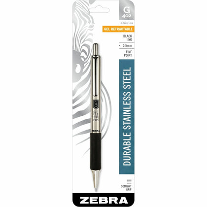 Zebra STEEL 4 Series G-402 Gel Pen: 0.5mm Fine Point Black Ink - Pens