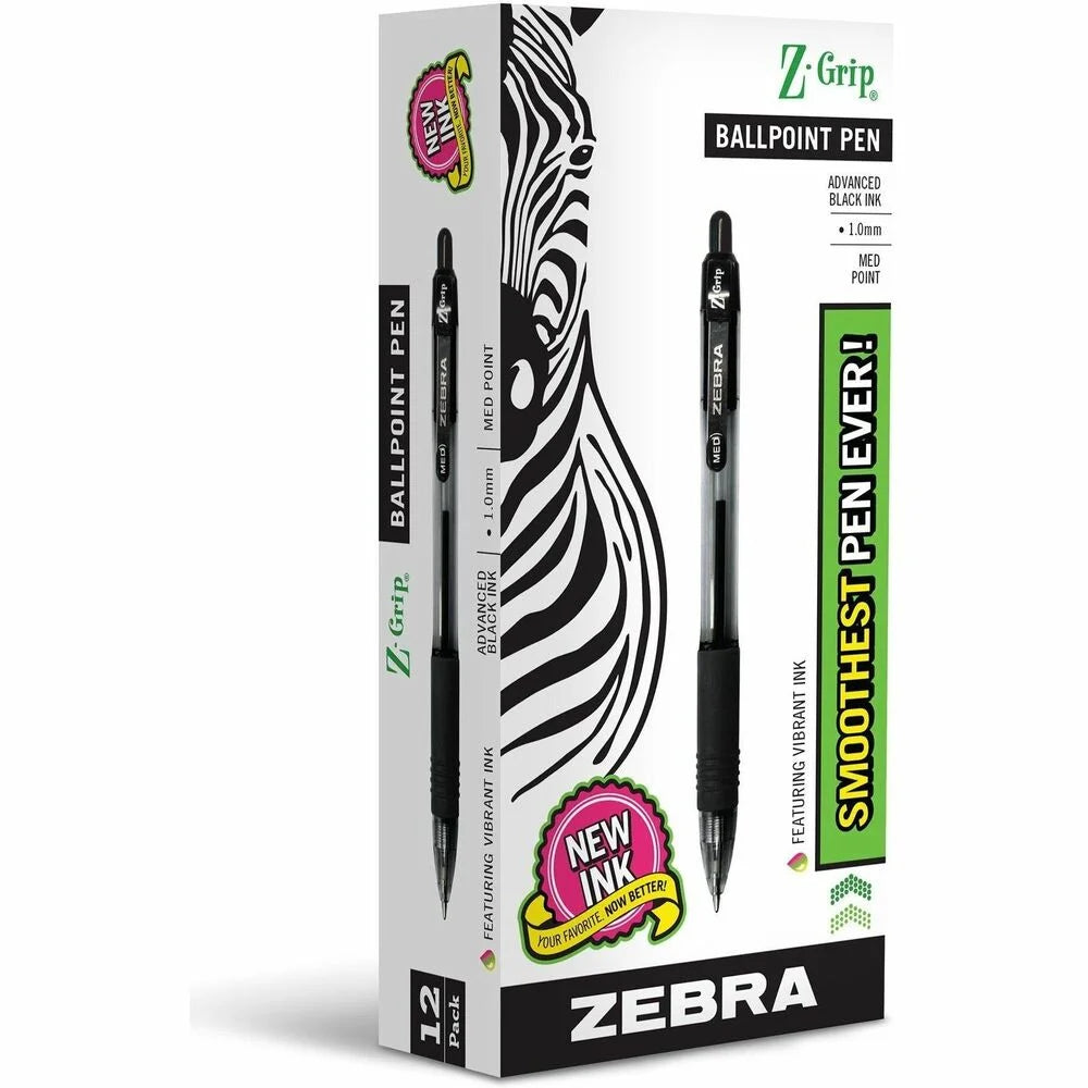 Zebra Z-Grip Ballpoint Pen: 1mm Medium Point Black Ink - Pens
