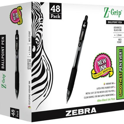 Zebra Z-Grip Ballpoint Pens - Medium Point Black Ink - 48 Pack