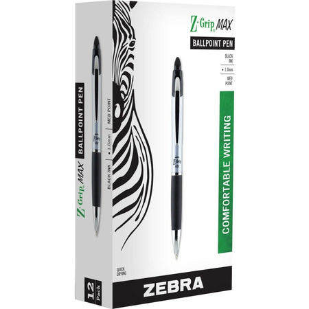 Zebra Z-Grip Max Ballpoint Pens - 1mm Medium Point - Black Ink - Gray Barrel