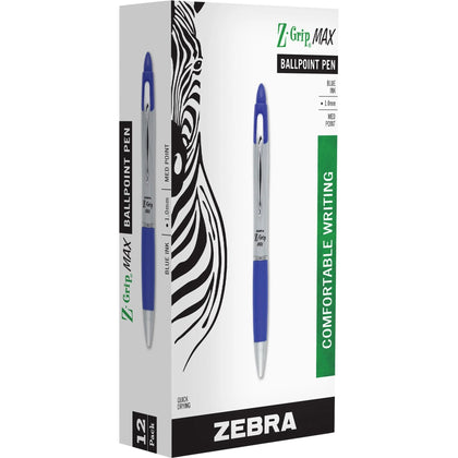 Zebra Z-Grip Max Ballpoint Pens - 1mm Medium Point - Blue Ink - Gray Barrel