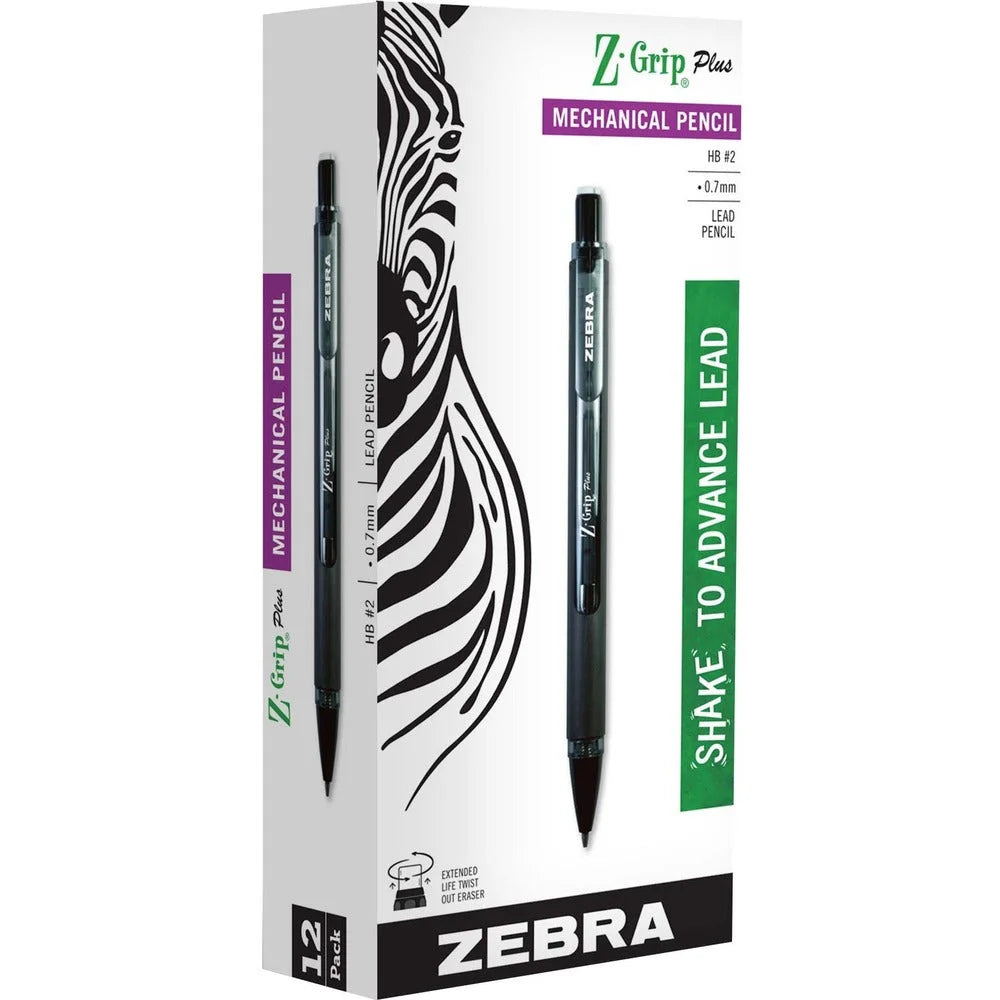 Zebra Z-Grip Plus Mechanical Pencil - 0.7mm Black Lead - Refillable - Pack of 12 - Pencils