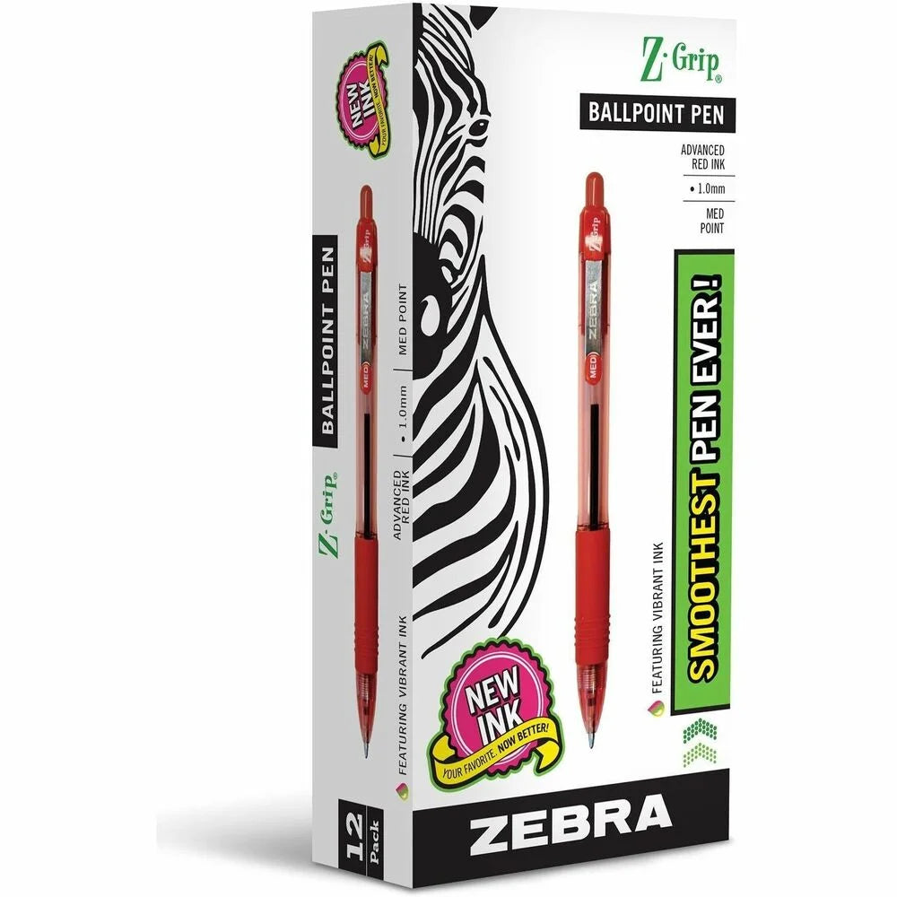 Zebra Z-Grip Red Ballpoint Pen - 1mm Medium Point - Retractable - Clear Barrel - Pens