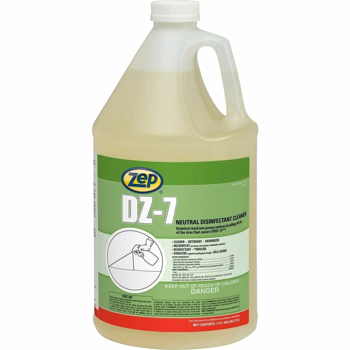 Zep Commercial DZ-7 Neutral Disinfectant Cleaner - 128 fl oz - Multi-Purpose Virucidal Solution - Disinfectants