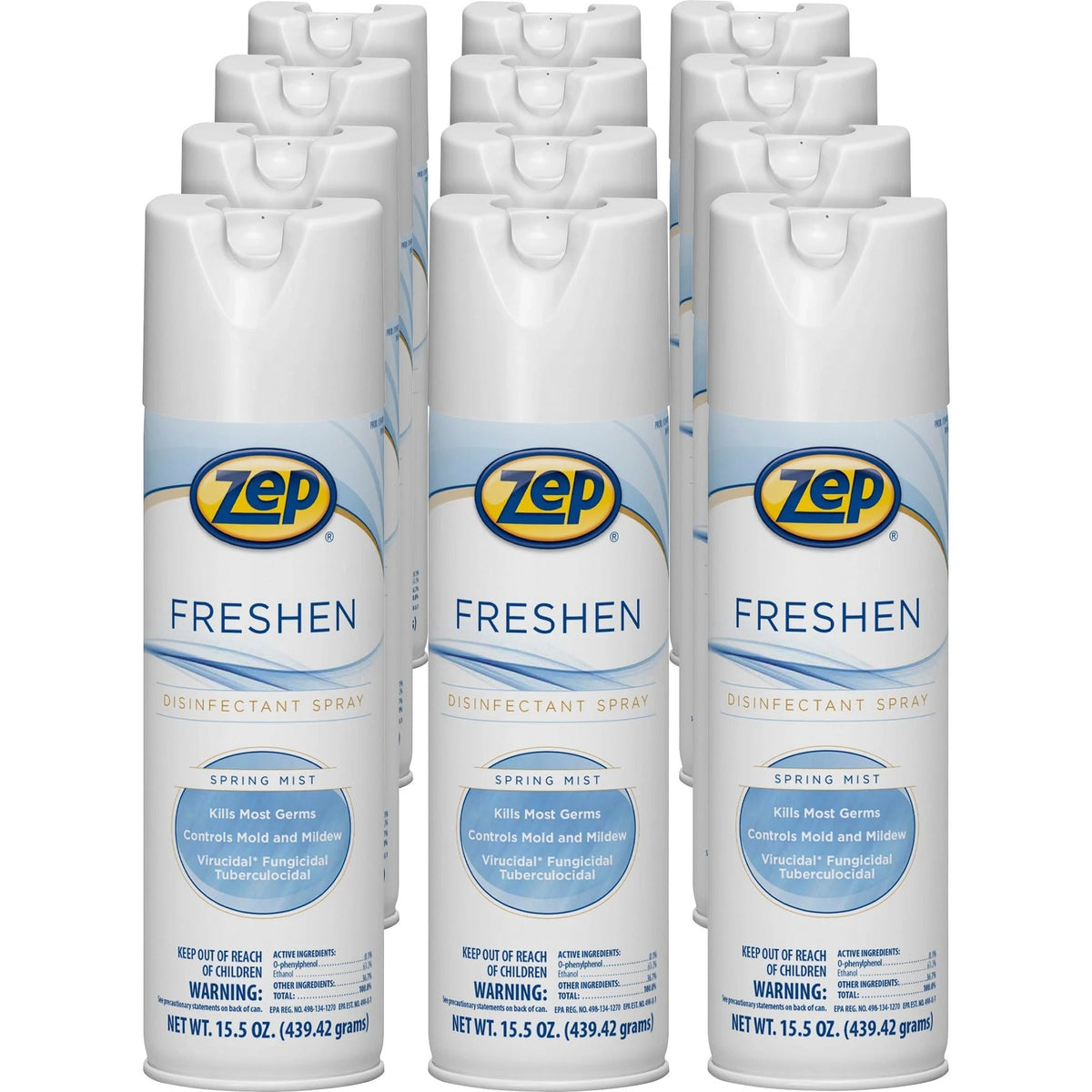 Zep Freshen Disinfectant Spray: Spring Mist Scent - 15.5 fl oz - 12/Carton - Disinfectants