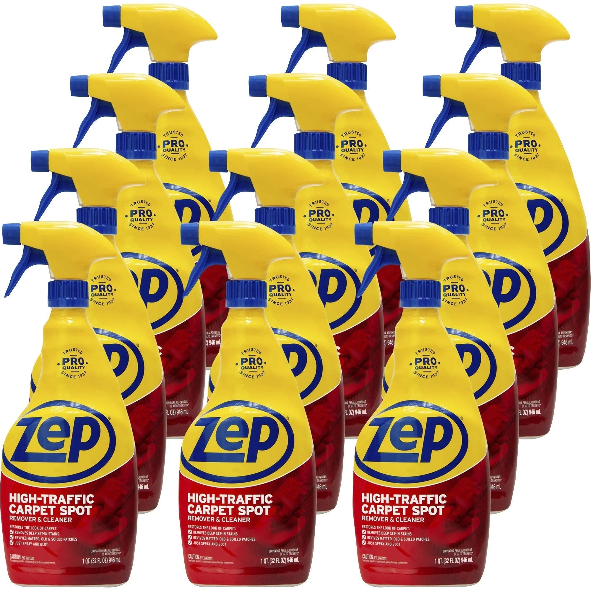 Zep High-Traffic Carpet Cleaner - 32 fl oz - Red - 12/Carton - Floor/Carpet Cleaners & Protectors