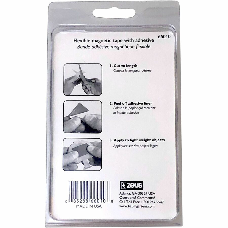 Zeus Magnetic Tape 10’ x 1/2’’ WHITE (66010) - 10 ft Length 0.50’’ Width - Black - Adhesive Backing