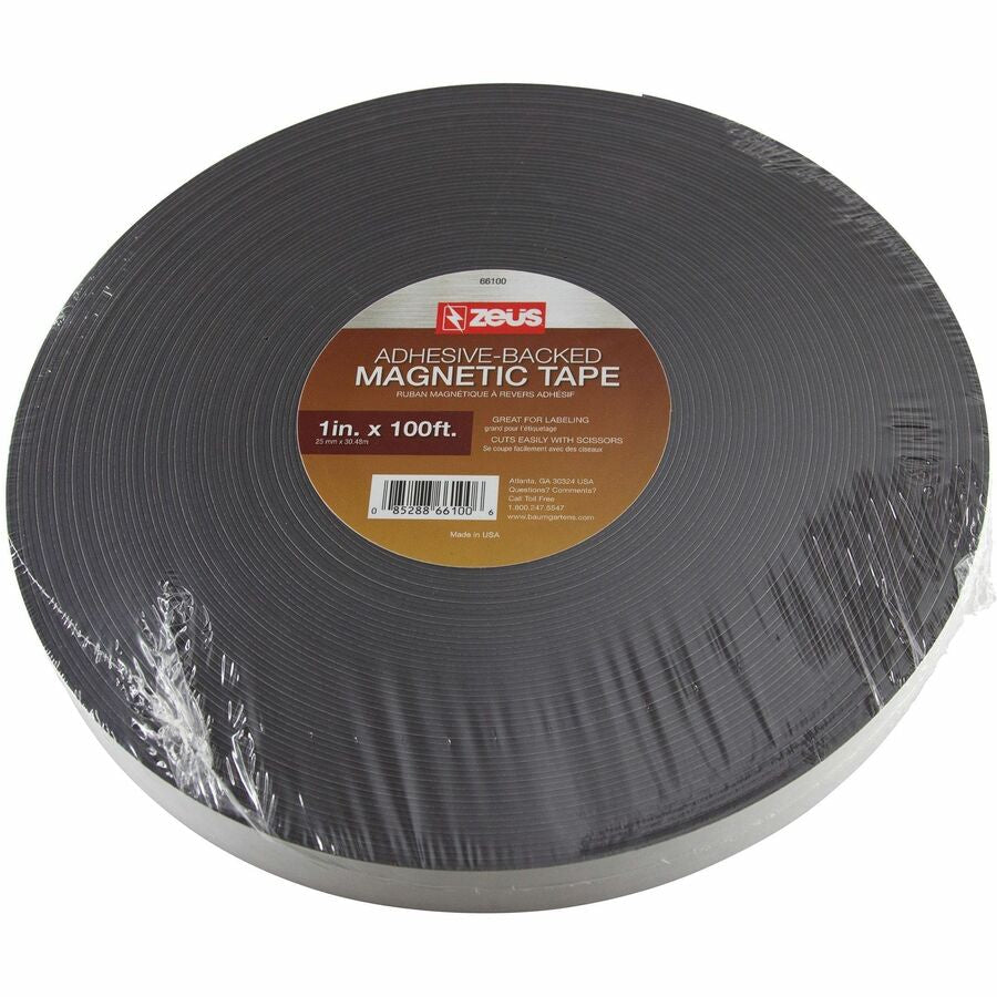 Zeus Magnetic Tape 100’ L x 1’’ H WHITE (66100) - 33.33 yd Length Width - Black - Adhesive Backing