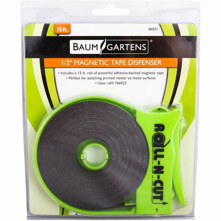 Zeus Magnetic Tape - 15 ft Length x 0.50’’ Width - Black - Adhesive Backing - Dispenser Included - Cutter Edge