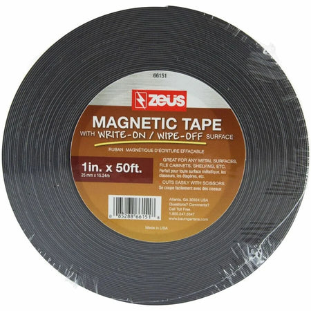 Zeus Magnetic Tape - White 16.67 yd x 1’’ - Adhesive Backing for Labeling & Marking