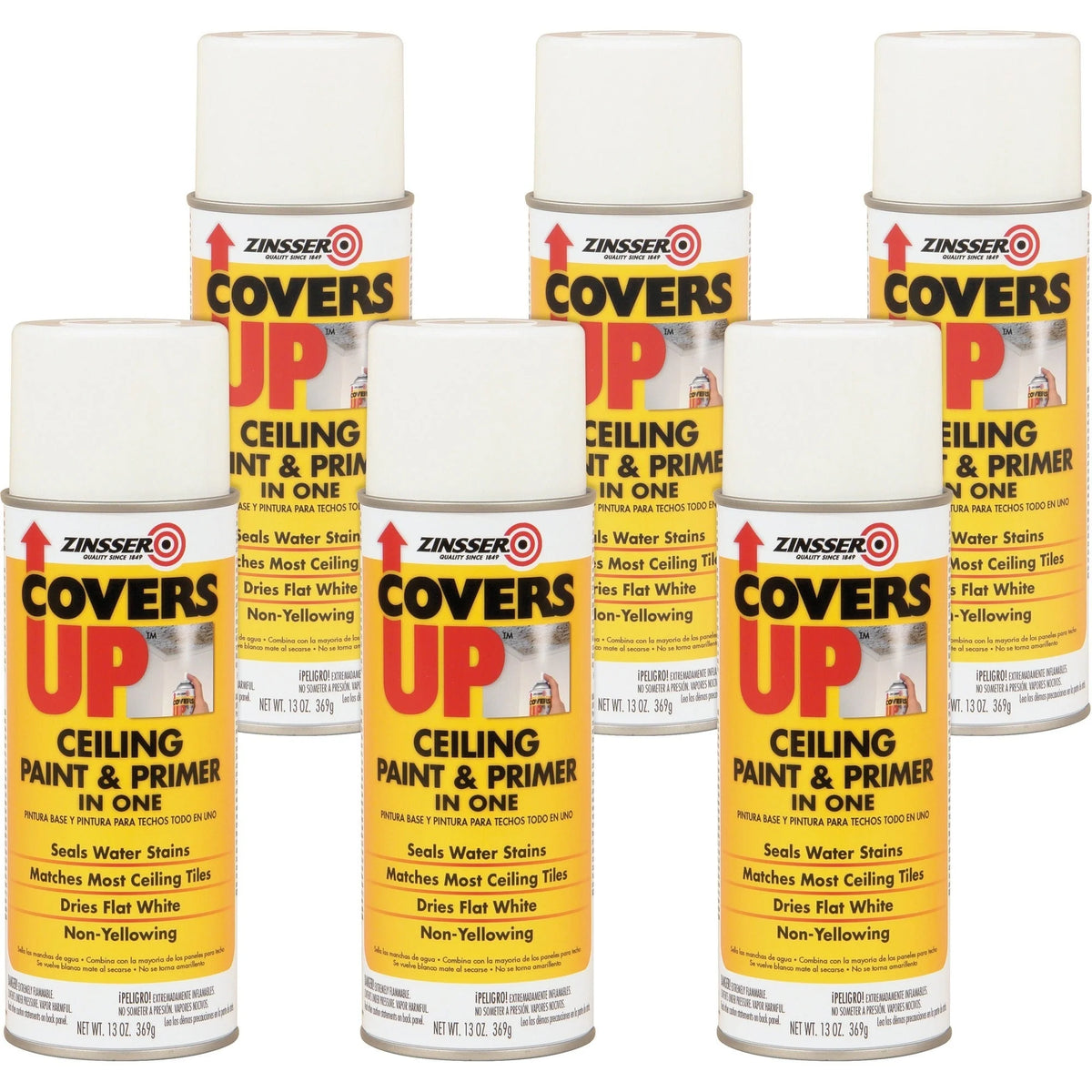 Zinsser COVERS UP Ceiling Paint/Primer - White - 13 fl oz - 6/Carton - Marking / Industrial Paint