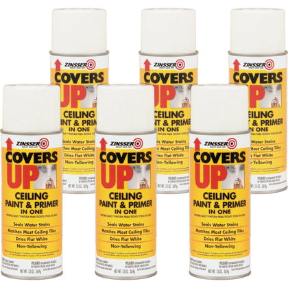 Zinsser COVERS UP Ceiling Paint/Primer - White - 13 fl oz - 6/Carton - Marking / Industrial Paint