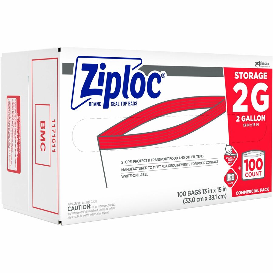 Ziploc® 2-Gallon Storage Bags - Extra Large Size - 2 gal Capacity - Clear - Food - 100 / Carton
