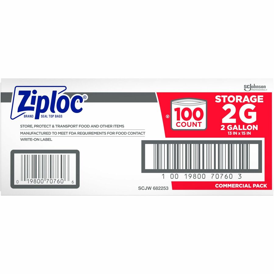 Ziploc® 2-Gallon Storage Bags - Extra Large Size - 2 gal Capacity - Clear - Food - 100 / Carton
