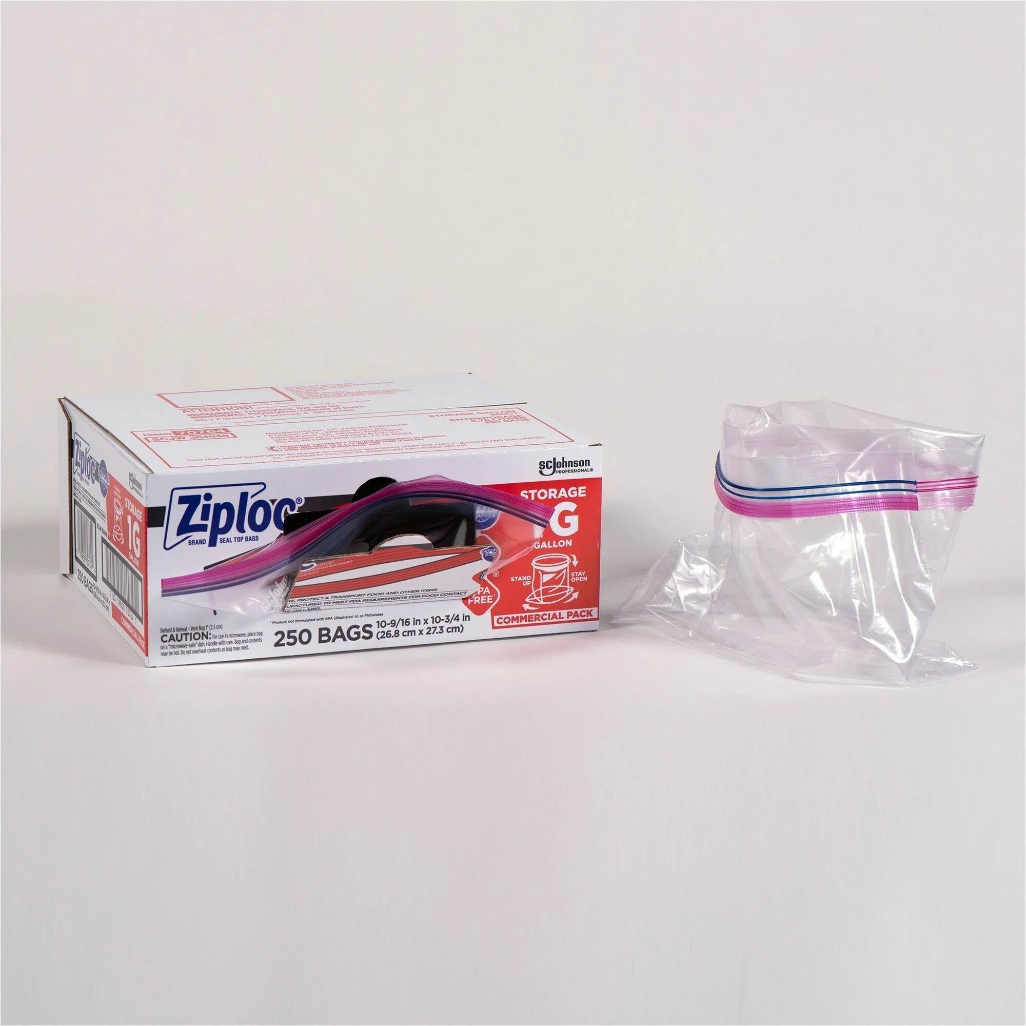 Ziploc® Gallon Storage Bags: Large Size 1 gal Capacity 10.50’’ Width - 250/Carton - Food