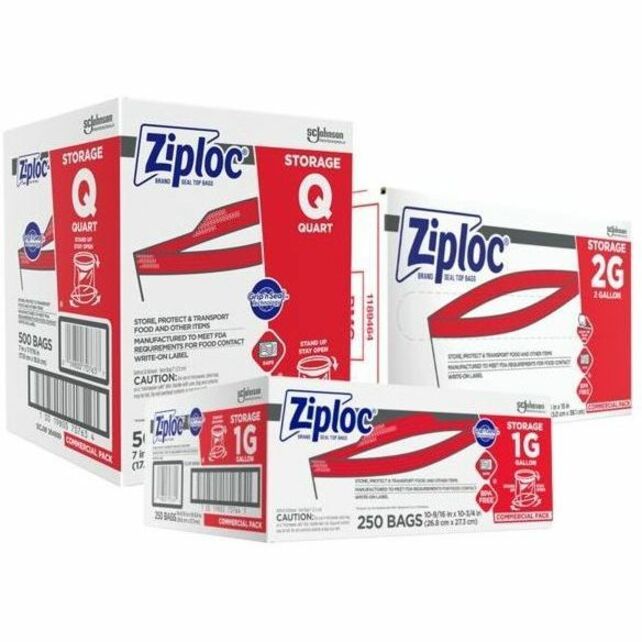 Ziploc® Gallon Storage Bags - Large Size - 1 gal Capacity - 10.50’’ Width x 1.75 mil (44 Micron) Thickness - Zipper