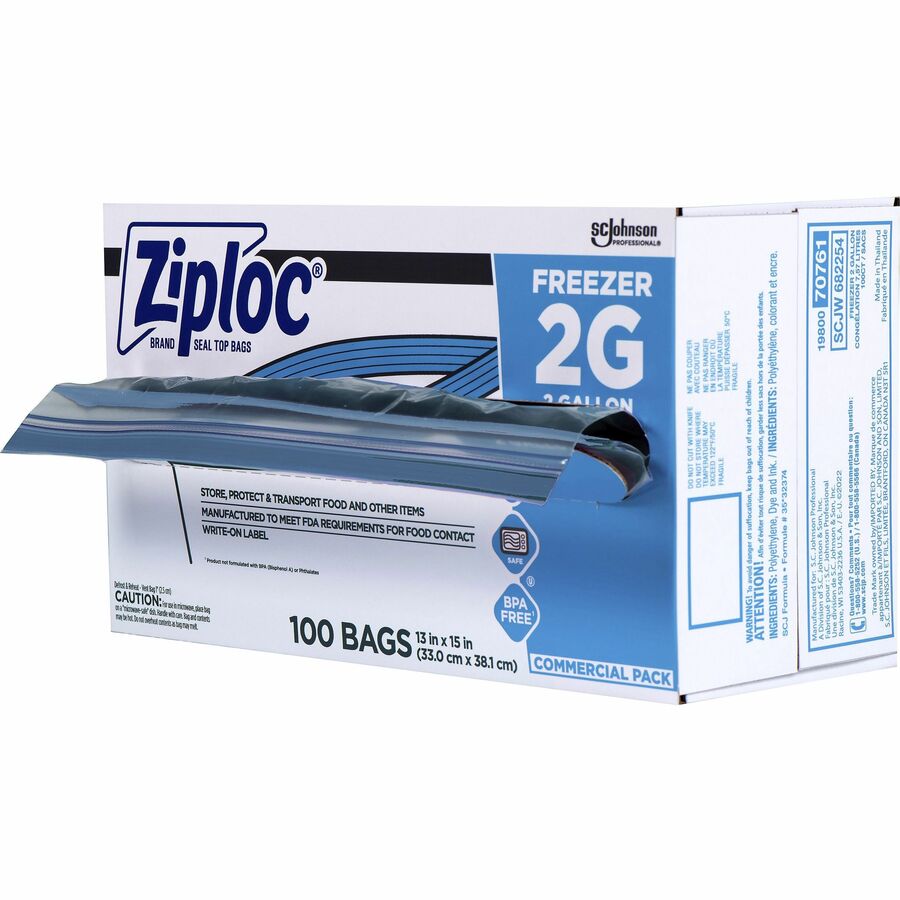 Ziploc® Grip n’ Seal Freezer Bags - 2 gal Capacity - 15’’ Length x 13’’ Width - Blue - Plastic - Food Meat Poultry Fish