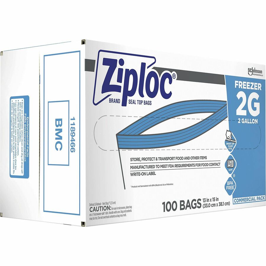 Ziploc® Grip n’ Seal Freezer Bags - 2 gal Capacity - 15’’ Length x 13’’ Width - Blue - Plastic - Food Meat Poultry Fish