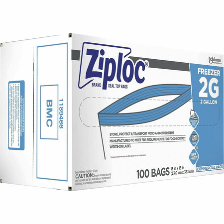 Ziploc® Grip n’ Seal Freezer Bags - 2 gal Capacity - 15’’ Length x 13’’ Width - Blue - Plastic - Food Meat Poultry Fish