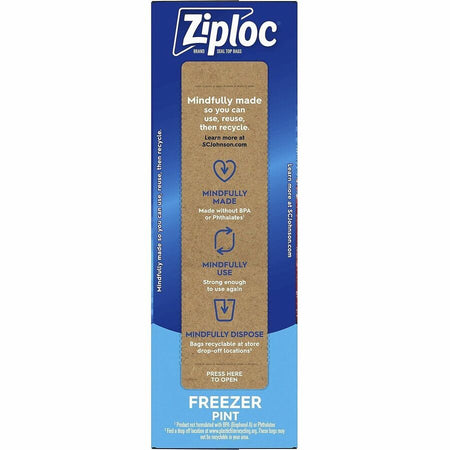 Ziploc® Grip n’ Seal Freezer Bags - 7’’ Length x 5’’ Width - Blue - Plastic - Food Meat Poultry Fish - 20/Box - 12