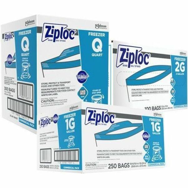 Ziploc® Grip n’ Seal Freezer Bags - Large Size - 1 gal Capacity - 10.75’’ Length x 10.56’’ Width - Zipper Closure