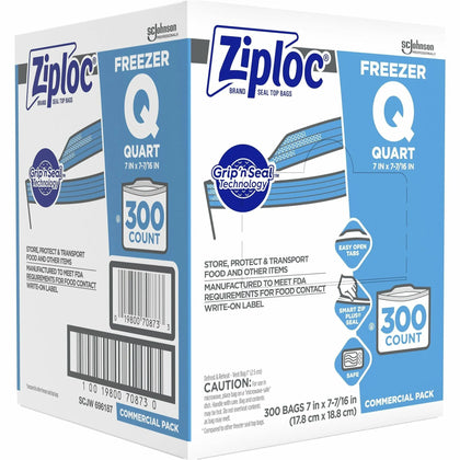 Ziploc® Grip n’ Seal Freezer Bags - Medium Size - 300/Box - Convenient Storage - Food