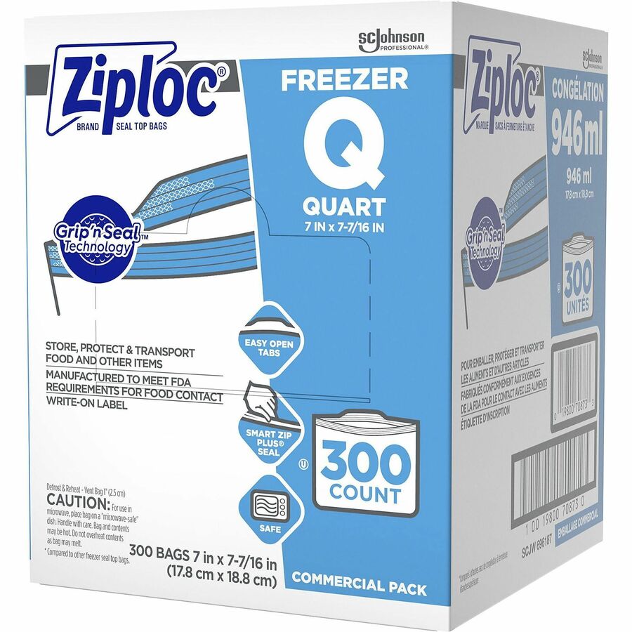 Ziploc® Grip n’ Seal Freezer Bags - Medium Size - 7.43’’ - Blue - Plastic - Food Healthcare Office Commercial Storage