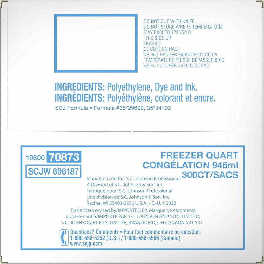 Ziploc® Grip n’ Seal Freezer Bags - Medium Size - 7.43’’ - Blue - Plastic - Food Healthcare Office Commercial Storage