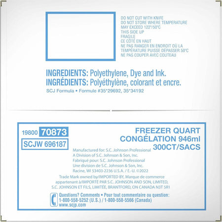 Ziploc® Grip n’ Seal Freezer Bags - Medium Size - 7.43’’ - Blue - Plastic - Food Healthcare Office Commercial Storage
