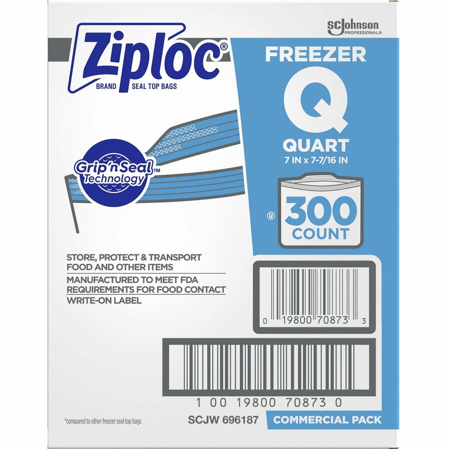 Ziploc® Grip n’ Seal Freezer Bags - Medium Size - 7.43’’ - Blue - Plastic - Food Healthcare Office Commercial Storage