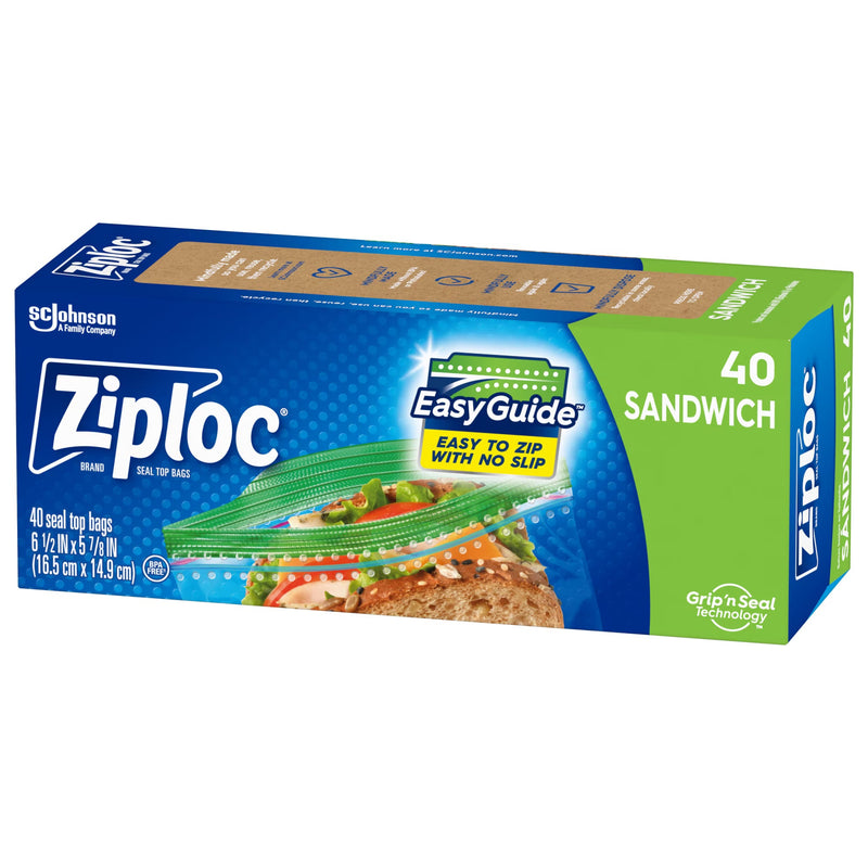 Ziploc® Sandwich Bags with EasyGuide™, 40 Count per Box, 12 Boxes per Case