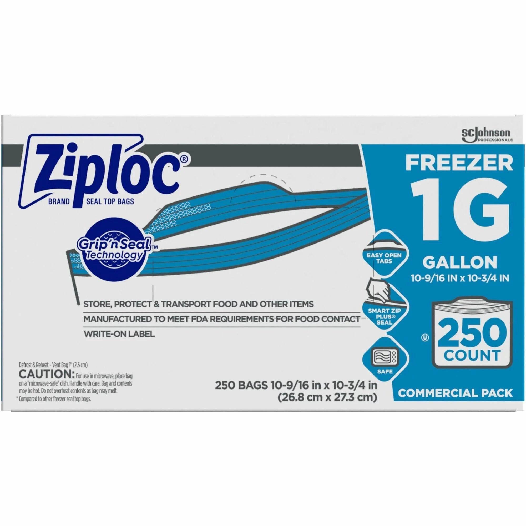 Ziploc® Seal Top Gallon Freezer Bags - 1 gal Capacity - 10.56’’ Length x 10.75’’ Width 2.70 mil (69 Micron) Thickness