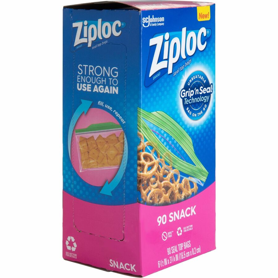 Ziploc® Snack Size Storage Bags - 6.50’’ Length x 3.75’’ Width - Clear - Food Fruit Vegetables School Park Office