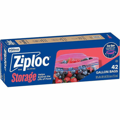 Ziploc® Stand-Up Storage Bags: 1 gal Capacity Seal Closure - 42/Box - Food