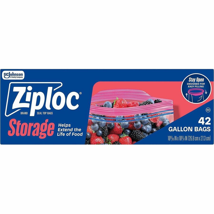Ziploc® Stand-Up Storage Bags - 1 gal Capacity - Seal Closure - Plastic - Filing Kitchen - 42 / Box - Food