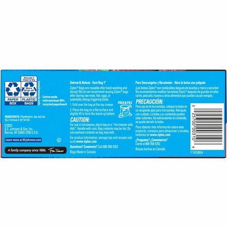 Ziploc® Stand-Up Storage Bags - 1 quart Capacity - Blue - Kitchen - 48 / Box - Food