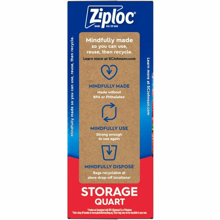 Ziploc® Stand-Up Storage Bags - 1 quart Capacity - Blue - Kitchen - 48 / Box - Food