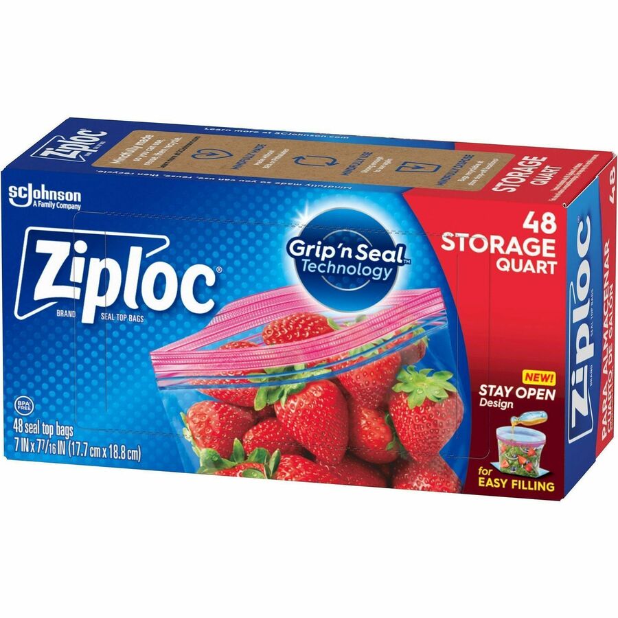 Ziploc® Stand-Up Storage Bags - 1 quart Capacity - Blue - Kitchen - 48 / Box - Food