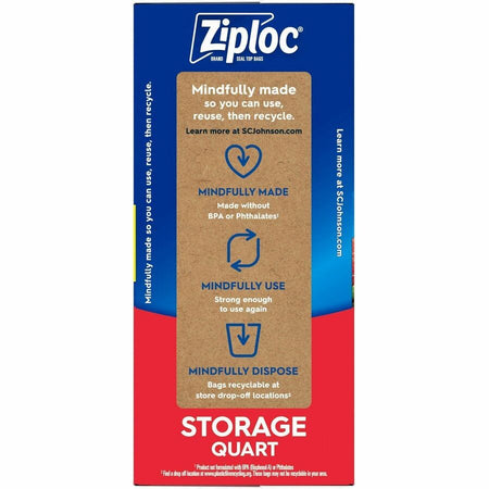 Ziploc® Stand-Up Storage Bags - 1 quart Capacity - Blue - Kitchen - 80 / Box - Food