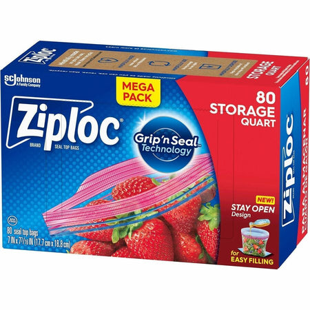Ziploc® Stand-Up Storage Bags - 1 quart Capacity - Blue - Kitchen - 80 / Box - Food