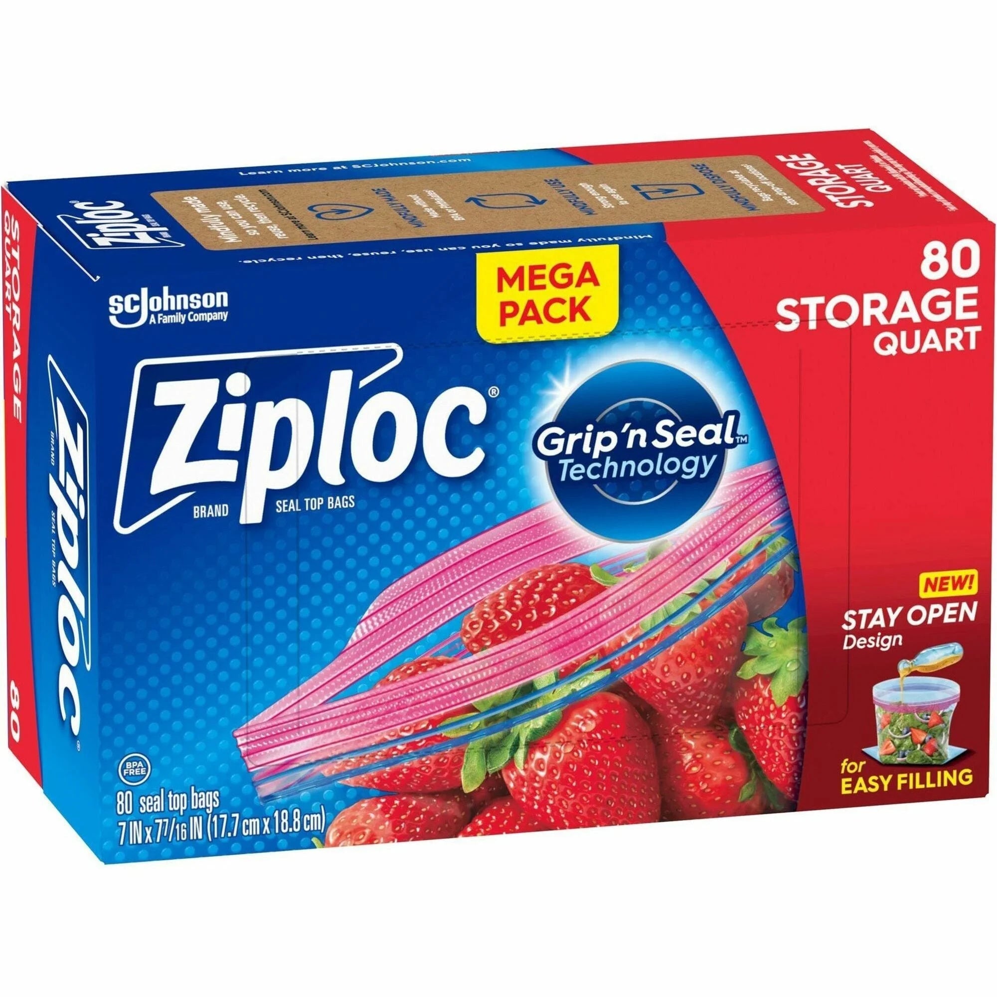 Ziploc® Stand-Up Storage Bags: 1 Quart Capacity Blue - Kitchen Solution - Food