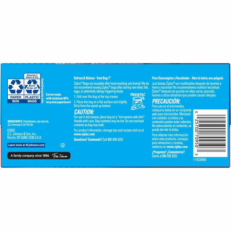 Ziploc® Stand-Up Storage Bags - Blue - Kitchen - 80/Box - 9 / Carton - Food