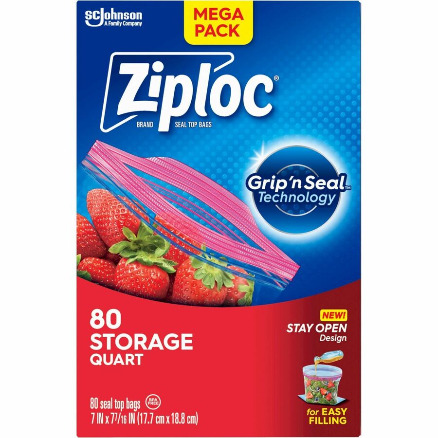 Ziploc® Stand-Up Storage Bags - Blue - Kitchen - 80/Box - 9 / Carton - Food